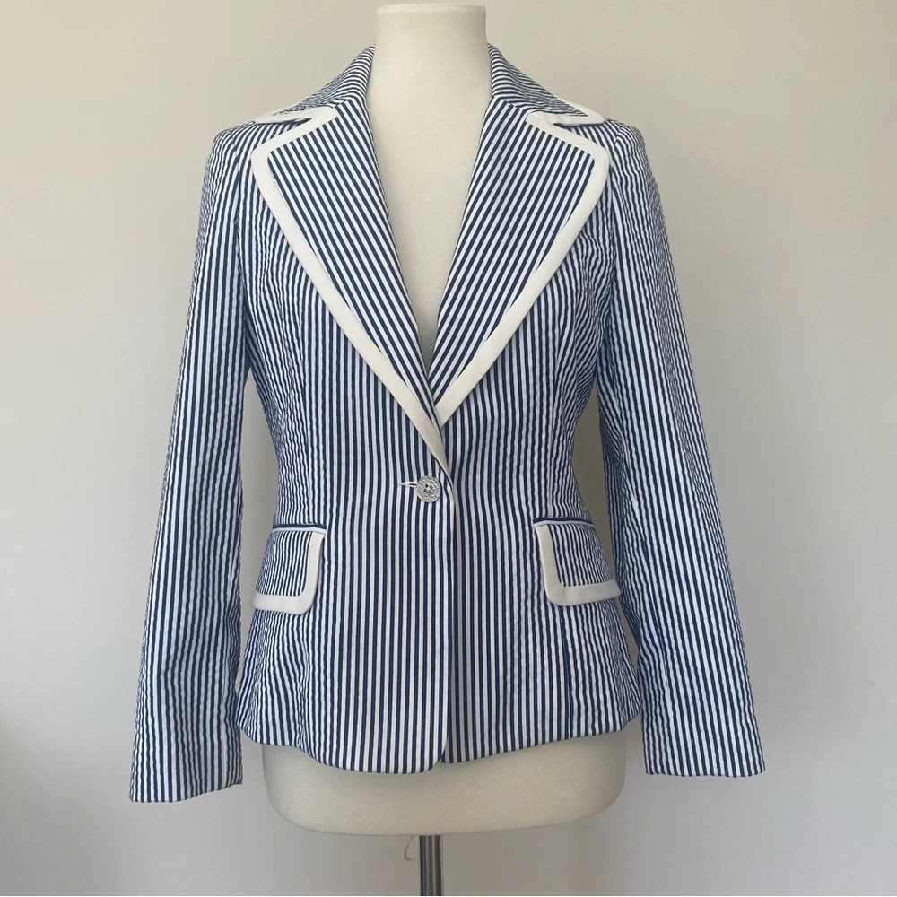 St. John Navy and White Striped Blazer - Picture 1 of 10